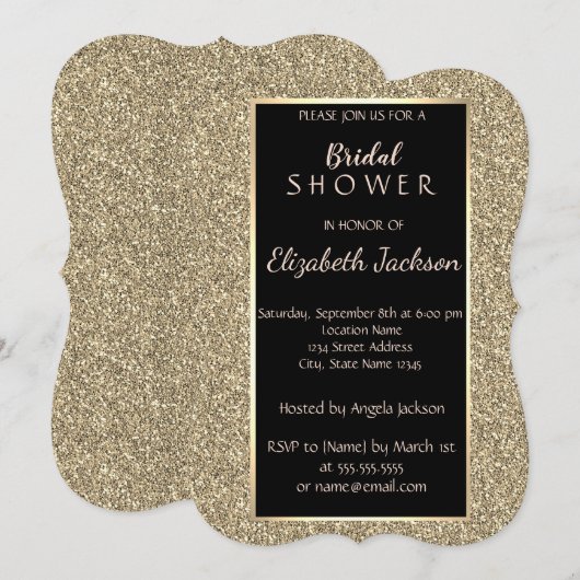 Invitation Douche de mariée pailletée or élégante (Devant / Derrière)