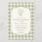 Invitation Douche de Mariée Photo Florale Gingham Vert Sauge (Devant)