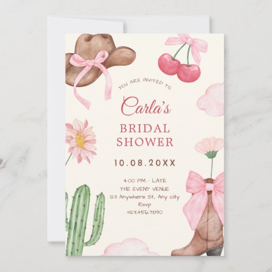 Invitation Douche de mariée rose cowboy (Devant)