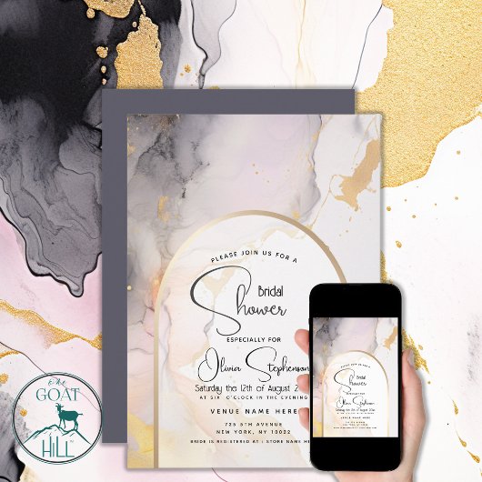 Invitation Douche de Mariée | Rose Fluide Abstraite Gris et O