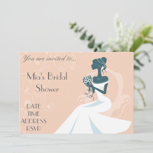 Invitation Douche de mariée rose pâle (Debout devant)