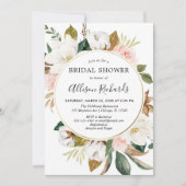 Invitation Douche de mariée rose rousse et blanc magnolia (Devant)