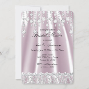 Invitation Douche de Mariée Rose Soie Diamant Cristal