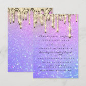 Invitation Douche de Mariée Sweet 16 Rose Drips Holographique (Devant / Derrière)