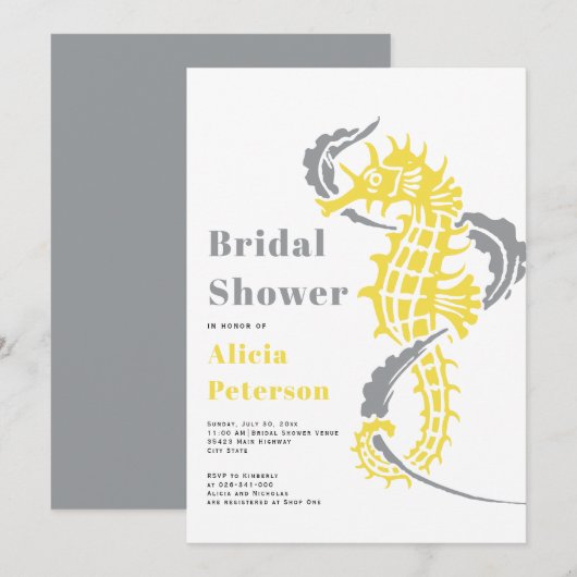Invitation Douche de nage de plage gris et jaune (Devant / Derrière)