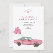 Invitation Douche de nage de voiture rose aquarelle (Devant)