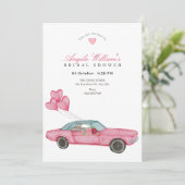 Invitation Douche de nage de voiture rose aquarelle (Debout devant)