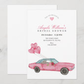 Invitation Douche de nage de voiture rose aquarelle (Devant / Derrière)