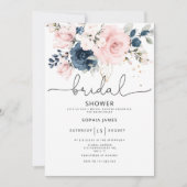 Invitation Douche de nage florale de la marine (Devant)