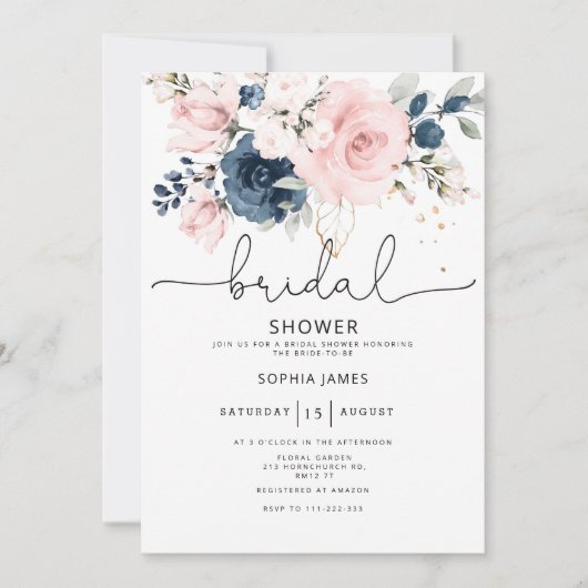 Invitation Douche de nage florale de la marine (Devant)