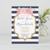 Invitation Douche de nage marine bleu et rose floral (Debout devant)