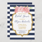 Invitation Douche de nage marine bleu et rose floral (Devant / Derrière)