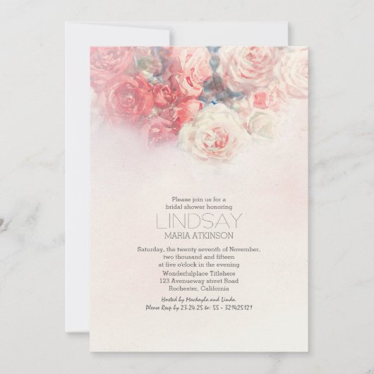 Invitation douche de nage rose-rose-floral aquarelle (Devant)