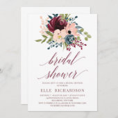 Invitation Douche de nuptiale à fleurs profonde rouge bordeau (Devant / Derrière)