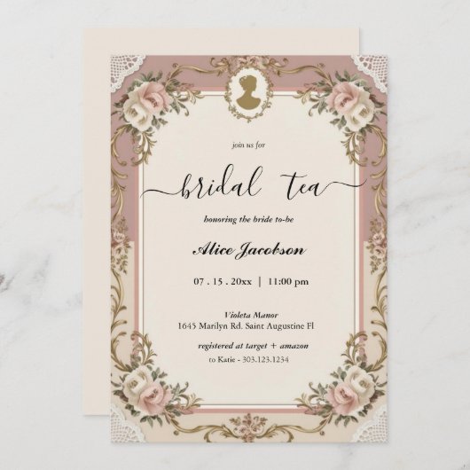 Invitation douche de nuptiale à fleurs vintages (Devant / Derrière)