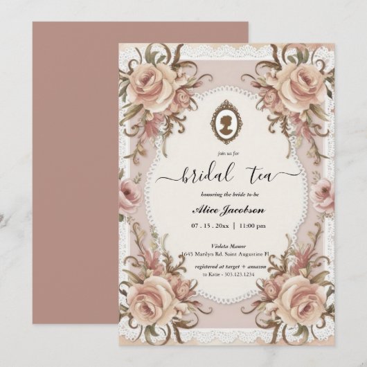 Invitation douche de nuptiale à fleurs vintages (Devant / Derrière)