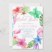 Invitation douche de nuptiale hawaïenne à fleurs roses tropic (Devant)