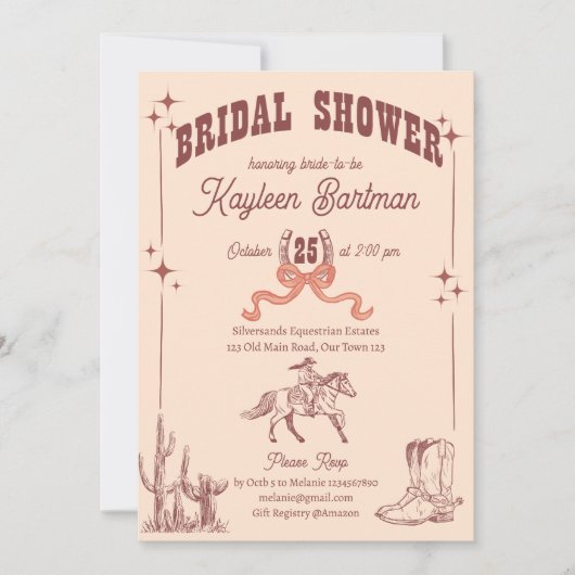 Invitation Douche de nuptiale rétro-occidentale (Devant)