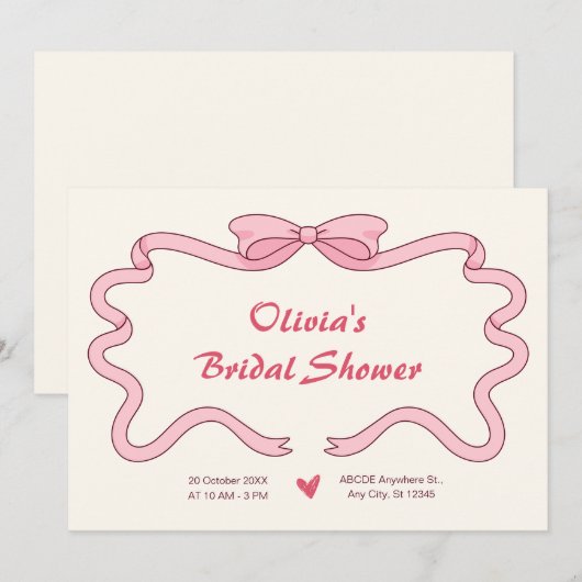 Invitation Douche de nuptiale rose (Devant / Derrière)