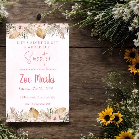 Invitation Douche de Pampas Florale Rose