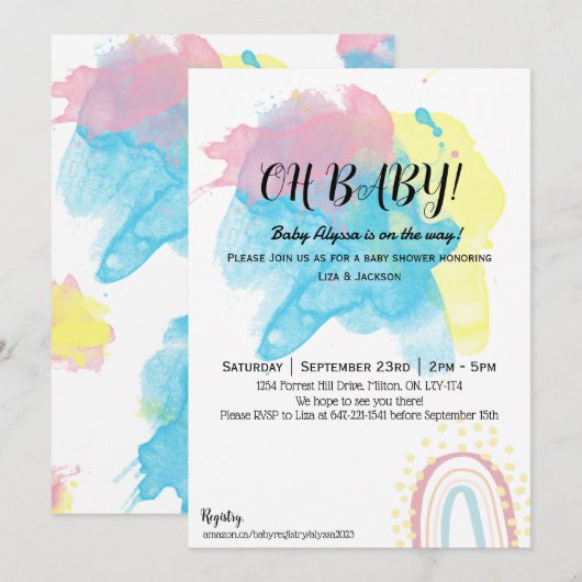 Invitation Douche de peinture (Devant / Derrière)