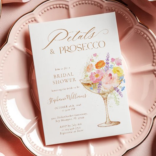Invitation Douche de prosecco aux fleurs à l'aquarelle