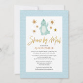 Invitation Douche De Script Or Dinosaure Bleu Cute Par Courri (Devant)
