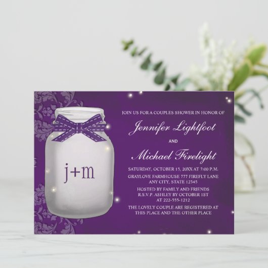 Invitation Douche décorée d'un monogramme de couples de pot (Debout devant)