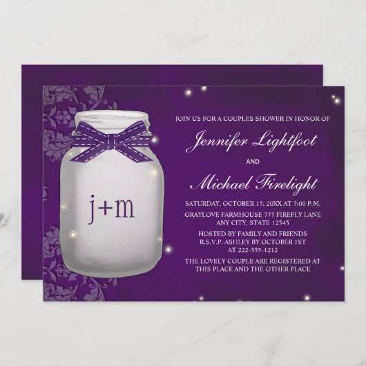 Invitation Douche décorée d'un monogramme de couples de pot (Devant / Derrière)