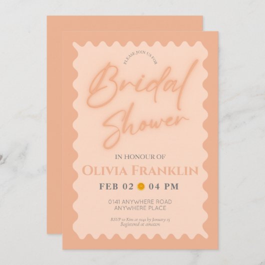 Invitation Douche d'été ondulée orange rétro (Devant / Derrière)
