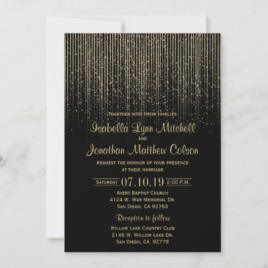 Invitation Douche d'étoile d'or et conception noire de (Devant)