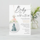 Invitation Douche d'hiver par Mail rose or fille baby shower (Debout devant)