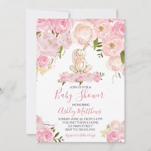 Invitation douche d'invitation de baby shower de lapin de (Devant)