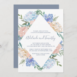 Invitation Douche Dusty Blue Floral Diamond Couples