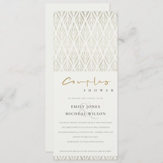 INVITATION DOUCHE EN ARGENT BLANC, ART DÉCO ET CHIC (Devant / Derrière)