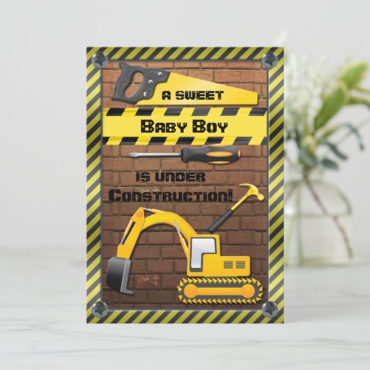 Invitation Douche en construction de bébé (Debout devant)