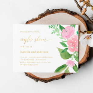 Invitation Douche en couple Mariage rose Floral et calligraph