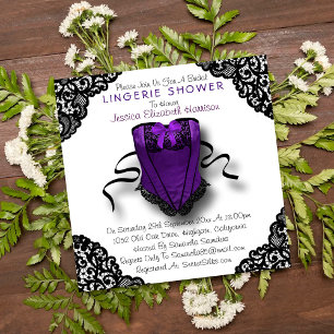 Invitation Douche en dentelle noire et corse pourpre