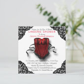 Invitation Douche en dentelle rouge et en dentelle noire (Debout devant)