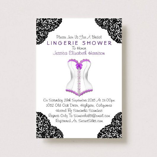 Invitation Douche en dentelle violette et en corse noire