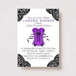 Invitation Douche en dentelle violette et en corse noire