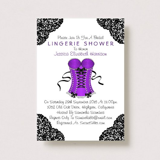 Invitation Douche en dentelle violette et en corse noire