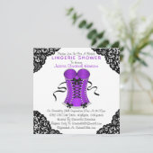 Invitation Douche en dentelle violette et en corse noire (Debout devant)