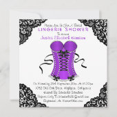 Invitation Douche en dentelle violette et en corse noire (Devant)