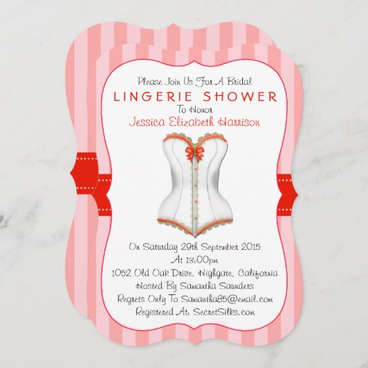 Invitation Douche en lingerie en corse rouge et blanc (Devant / Derrière)