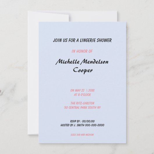 Invitation Douche en lingerie mariage (Dos)