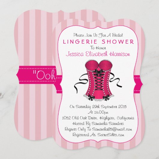 Invitation Douche en lingerie rose et blanc (Devant / Derrière)