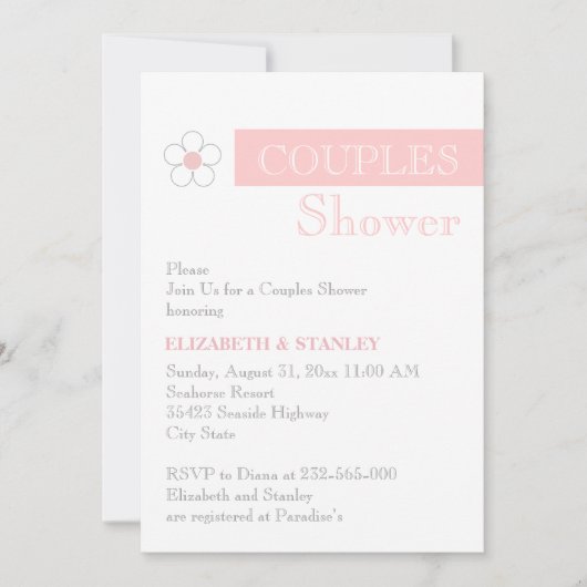 Invitation Douche en mariage gris rayé et fleuri (Devant)
