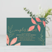Invitation DOUCHE EN or de corail turquoise COUPLES (Debout devant)