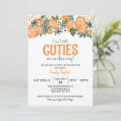 Invitation Douche été Twins, Baby shower Citrus orange (Debout devant)